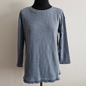 NWT Spartina 449 Hudson Fringe Top Blue Mirage Cotton Sweater Knit Top M